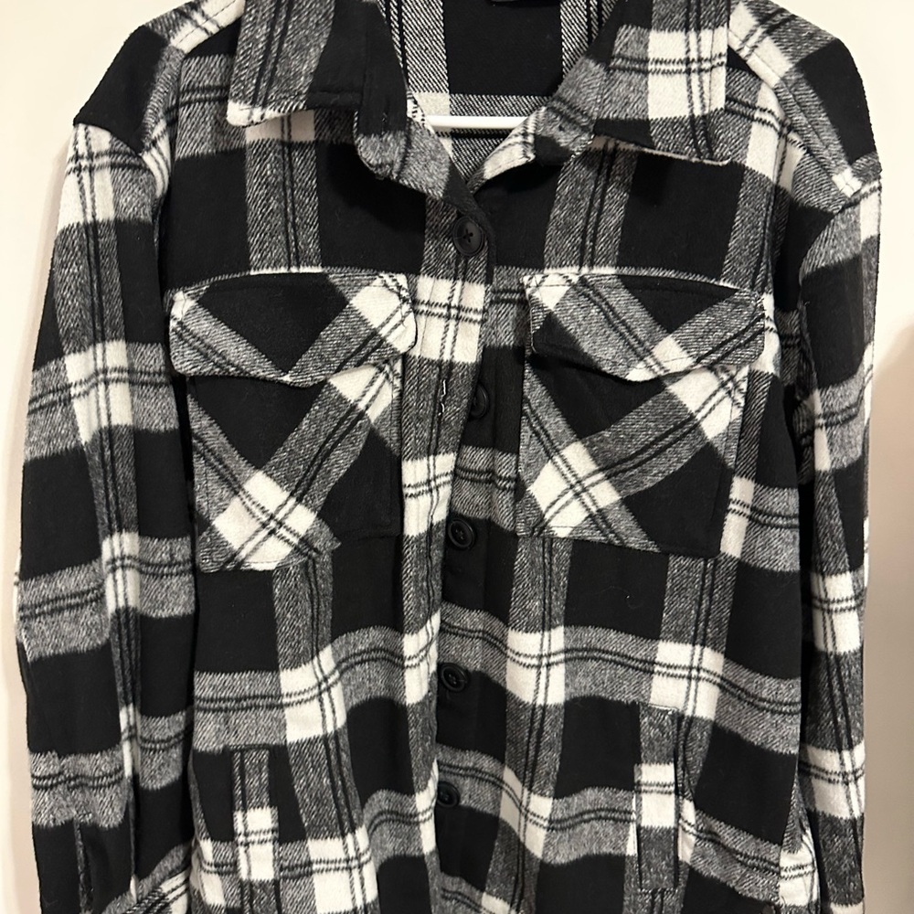 Black and White Plaid Button-Up Shirt